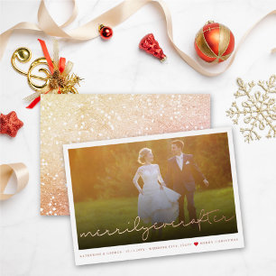 Merrily Ever After Script Christmas Wedding Photo Foil Holiday Card