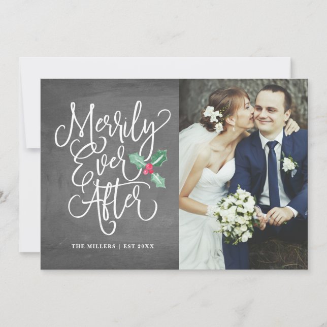 Merrily Ever After Wedding Holiday Photo Card (Front)