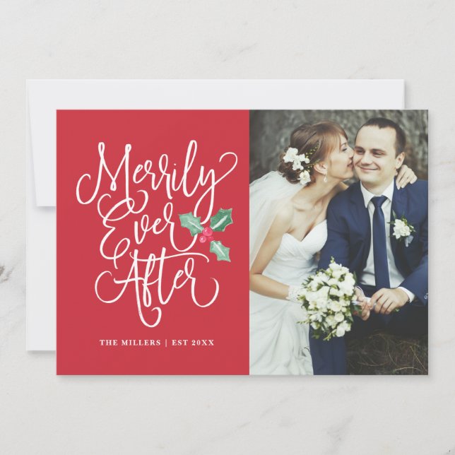 Merrily Ever After Wedding Holiday Photo Card (Front)