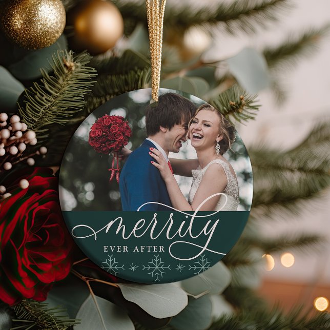 Merrily Ever After | Wedding Photo Ceramic Ornament (Creator Uploaded)