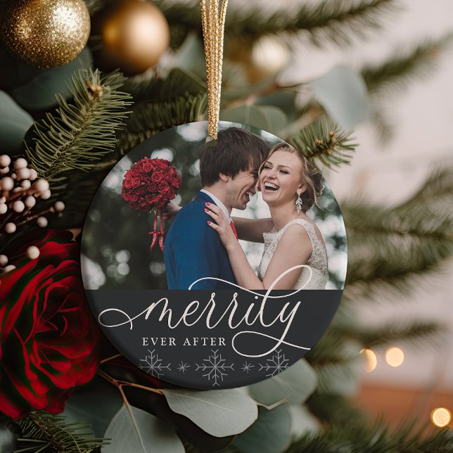 Merrily Ever After | Wedding Photo Ceramic Ornament (Creator Uploaded)