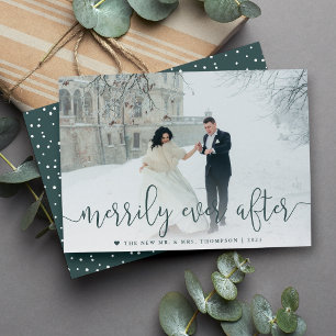 Merrily Ever After   Wedding Photo Christmas Holiday Card