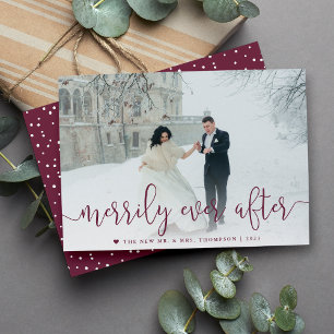 Merrily Ever After Wedding Photo Christmas Holiday Card
