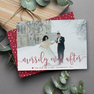 Merrily Ever After Wedding Photo Christmas Holiday Card