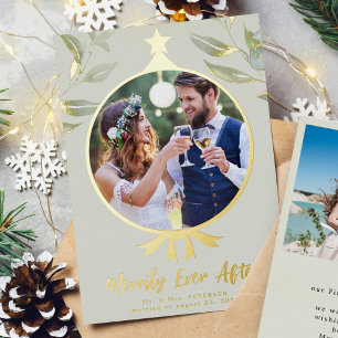 Merrily Ever After wedding photo Foil Holiday Card
