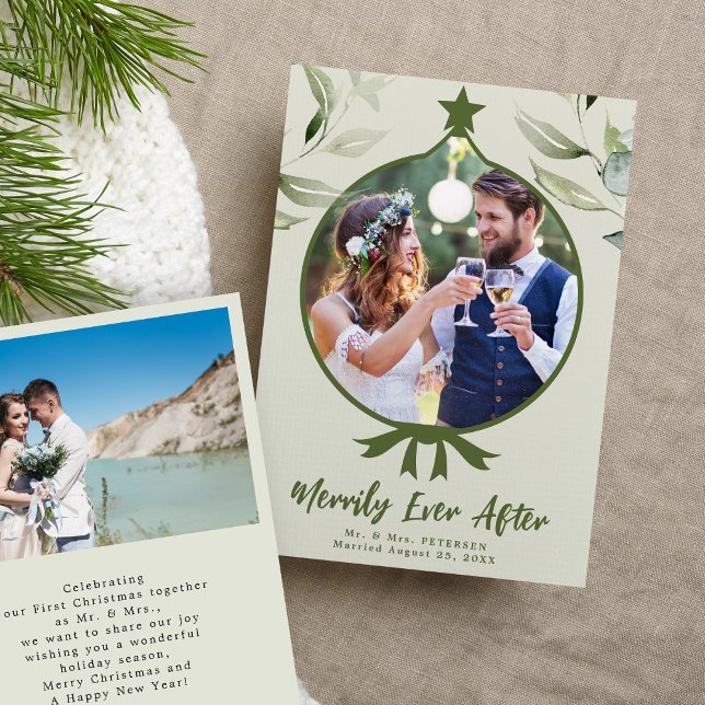 Merrily Ever After Wedding Photo Holiday Card (Creator Uploaded)