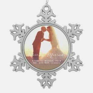 Merrily Married Christmas Photo Holiday Ornament