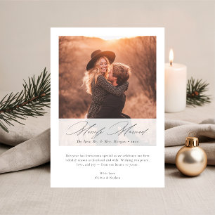 Merrily Married   Elegant First Christmas Photo  Holiday Card