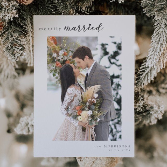 merrily married Minimalist Winter Wedding Photo Holiday Card (Creator Uploaded)