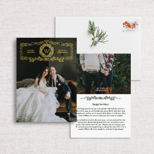 Merrily Married Monogram Wreath Foil Holiday Card