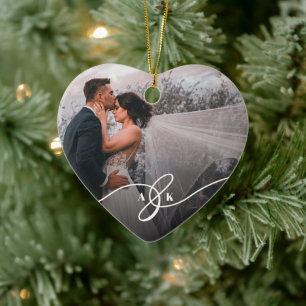 Merrily Married Mr And Mrs First Christmas Photo Ceramic Ornament