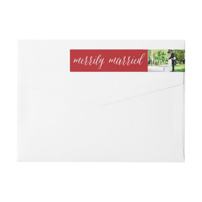Merrily Married Mr And Mrs First Christmas Photo Wrap Around Label (Back)