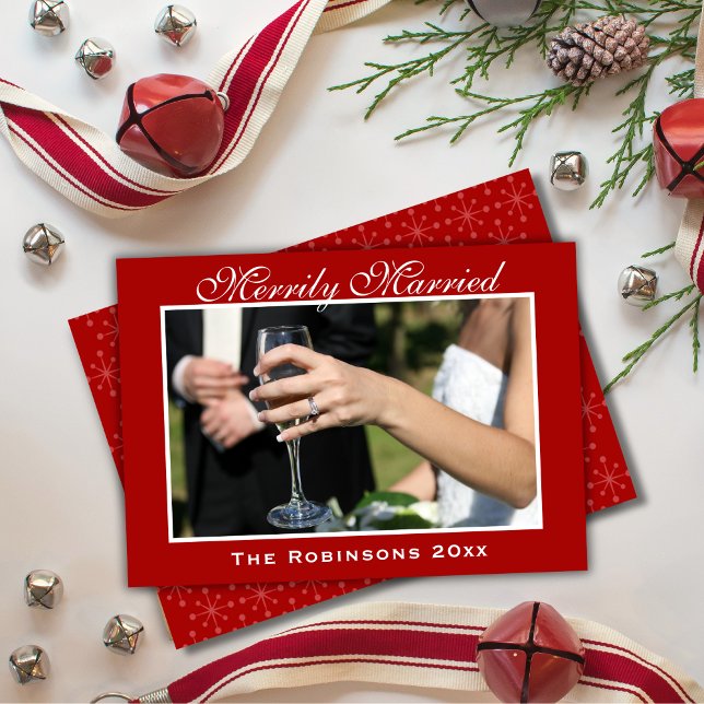 Merrily Married Newlywed Christmas Photo Holiday Card (Creator Uploaded)