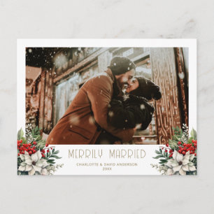 Merrily Married Newlywed Photo Holiday Postcard