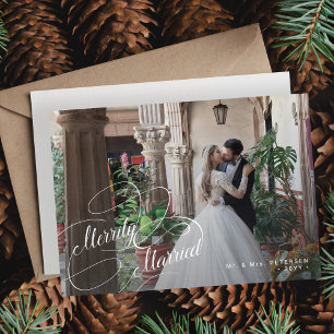 Merrily Married newlyweds photo Christmas Holiday Card