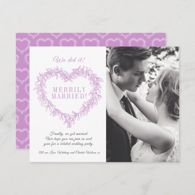 Merrily married purple mistletoe heart Christmas (Front/Back)