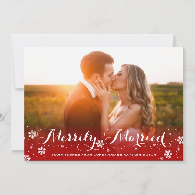 Merrily Married Snowflake Red Holiday Photo (Front)