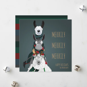“Merrily Merrily Merrily” Festive Funny Turquoise  Holiday Card