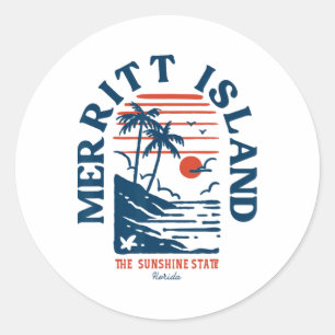Merritt Island Florida Retro Surfer Vintage Beach  Classic Round Sticker