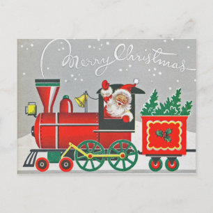 Merrry Christmas Vintage Train Red Xmas Holiday Postcard