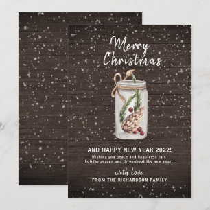 Merry Сhristmas Mason Jar Wooden Holiday Card