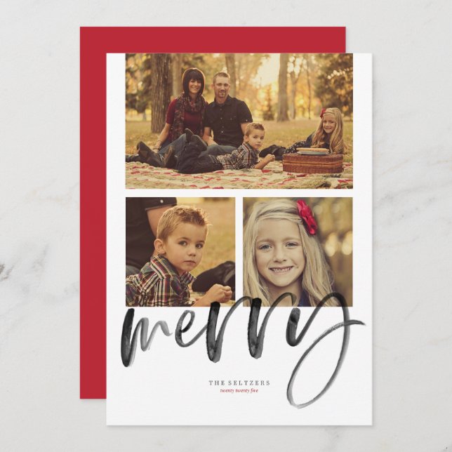 Merry 3 Photo Holiday Greeting (Front/Back)