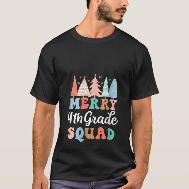 Merry 4th Grade Squad Fourth Grade Teacher Kids Ch T-Shirt (Front)