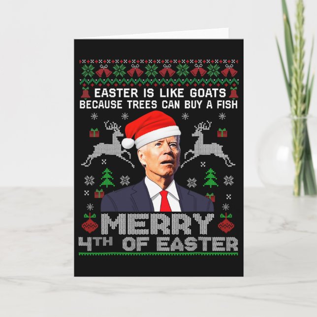 Merry 4th Of Easter Fun Biden Ugly Christmas Men  Card (Front)