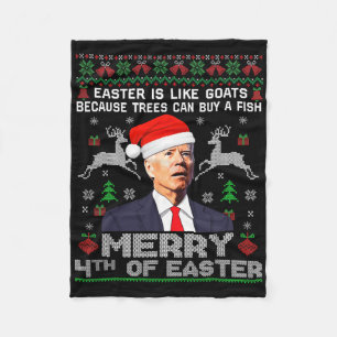 Merry 4th Of Easter Fun Biden Ugly Christmas Men Fleece Blanket