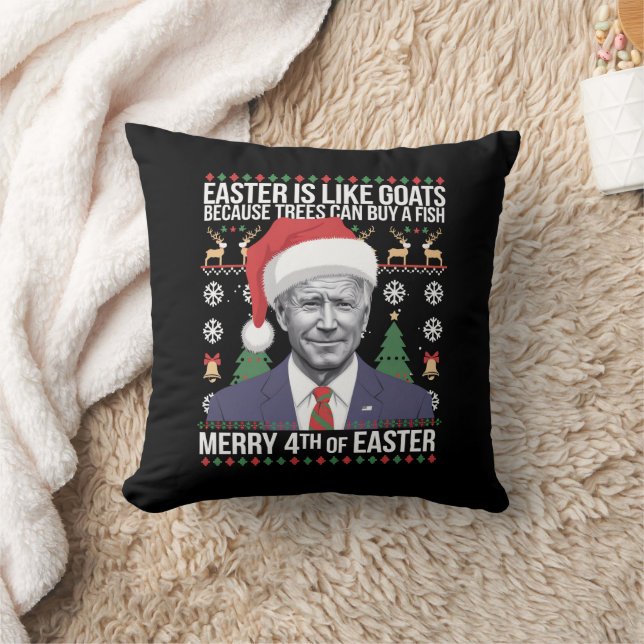 Merry 4th Of Easter Funny Biden Ugly Christmas  Cushion (Blanket)