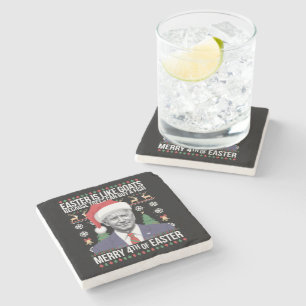 Merry 4th Of Easter Funny Biden Ugly Christmas  Stone Coaster