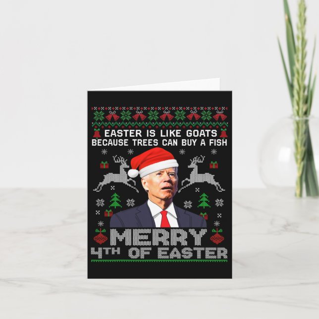 Merry 4th Of Easter Funny Biden Ugly Christmas Swe Card (Front)