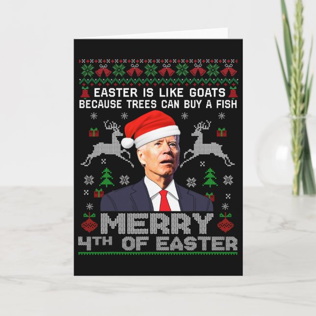 Merry 4th Of Easter Funny Biden Ugly Christmas Swe Card (Front)