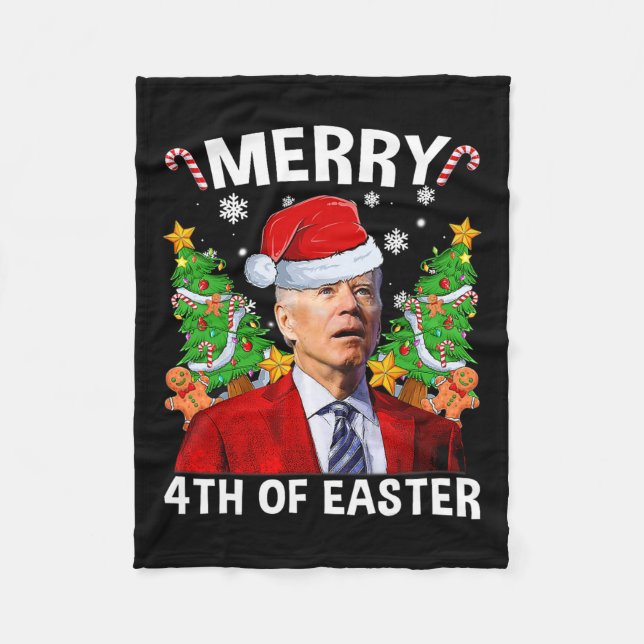 Merry 4th Of Easter Funny Biden Ugly Christmas Swe Fleece Blanket (Front)