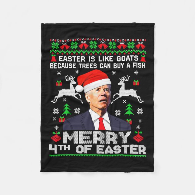 Merry 4th Of Easter Funny Biden Ugly Christmas Swe Fleece Blanket (Front)