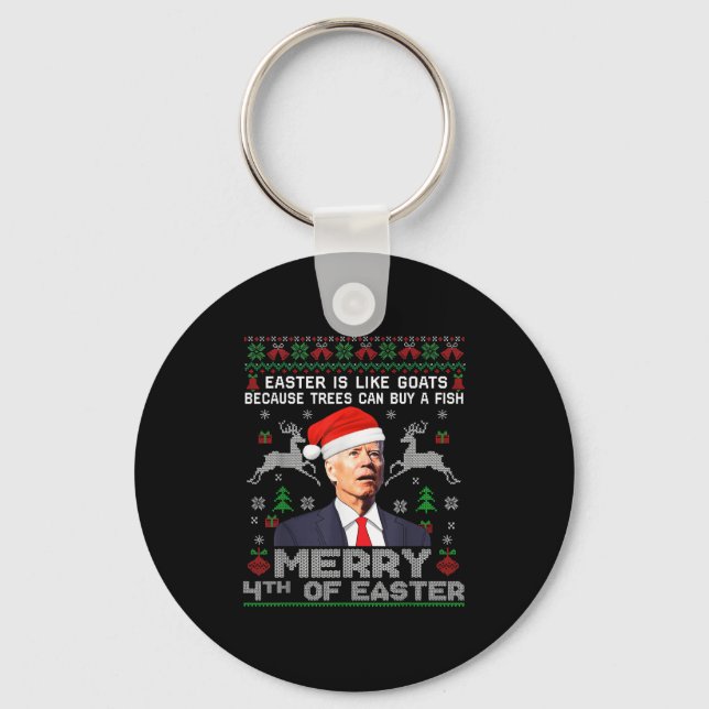 Merry 4th Of Easter Funny Biden Ugly Christmas Swe Key Ring (Front)