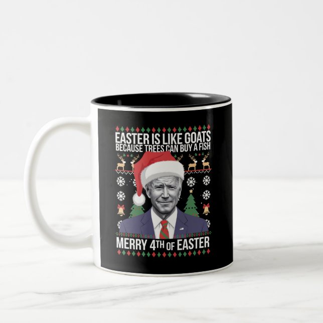 Merry 4th Of Easter Funny Biden Ugly Christmas  Two-Tone Coffee Mug (Left)