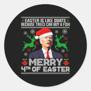Merry 4th Of Easter Funny Christmas Ugly Sweater M Classic Round Sticker