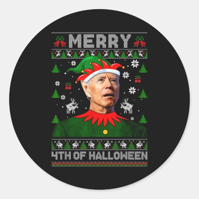 Merry 4th Of Halloween Joe Biden Christmas Ugly Sw Classic Round Sticker (Front)