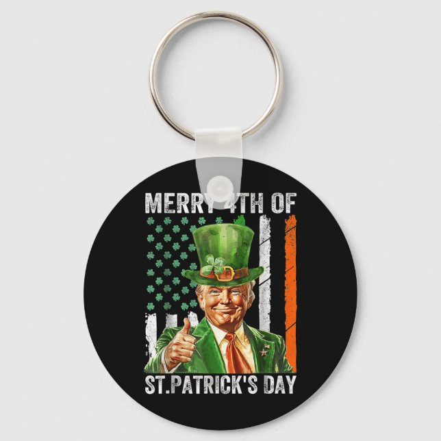 Merry 4th Of St Patricks Day Leprechaun Hat Key Ring (Front)