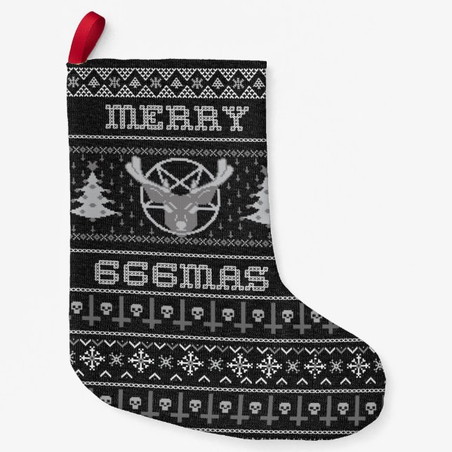 Merry 666mas Goth Christmas Pattern Spooky Small Christmas Stocking (Front)