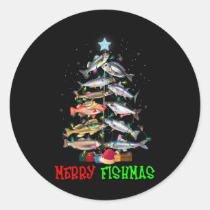 Merry A Fishmas Funny Christmas Tree Lights Fish F Classic Round Sticker