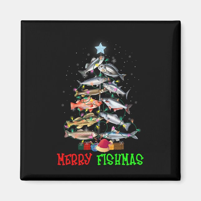 Merry A Fishmas Funny Christmas Tree Lights Fish F Magnet (Front)