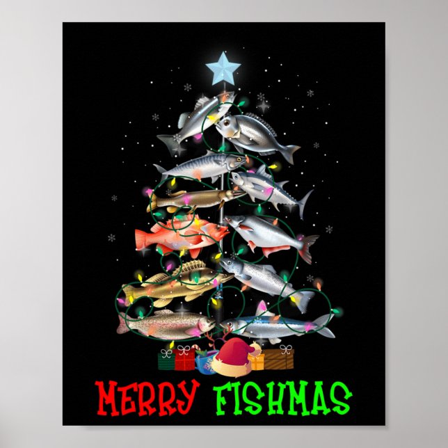 Merry A Fishmas Funny Christmas Tree Lights Fish F Poster (Front)