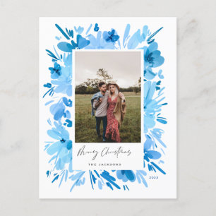 Merry abstract blue floral Christmas design Holiday Postcard