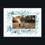 Merry Abstract blue Flower Christmas Holiday Postcard<br><div class="desc">Merry abstract blue floral Christmas holiday design</div>