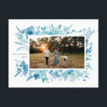 Merry Abstract blue Flower Christmas Holiday Postcard<br><div class="desc">Merry abstract blue floral Christmas holiday design</div>