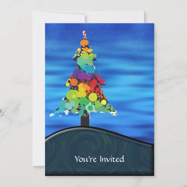 Merry Abstract Paint Splash Christmas Tree Invitation (Front)