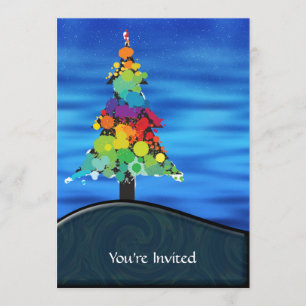 Merry Abstract Paint Splash Christmas Tree Invitation