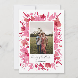 Merry abstract red floral Christmas holiday design Card